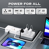 Multiprise universelle multi-pays à 5 prises avec interrupteurs individuels indépendants, câble rétractable et protection contre les surcharges