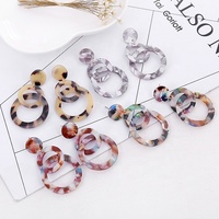Boucles d'oreilles pendantes géométriques rondes en acrylique à motif léopard, avec chaîne en acétate double cercle effet écaille d'ambre
