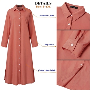 Nouvelle Robe Chemise Unie pour Femme, Manches Longues, Boutonnage Simple, Élégante, Style Moyen-Orient, Ample, Maxi, en Coton - Product Image 3