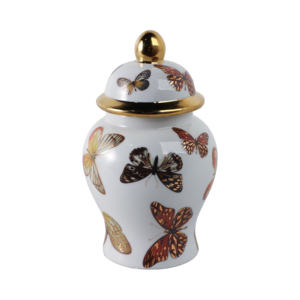 Decorative Butterfly Ceramic Temple Jar With <b>Lid</b> For Living Room Bedroom Office Home <b>Decor</b> - Product Image 3