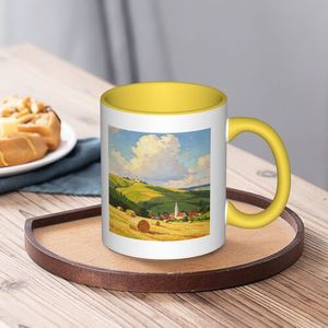 Taza de Cerámica AB Sides con Diseño de Paisaje Campestre, Asa y Cuerpo Amarillos, Impresión Sublimada, Vajilla para el Hogar - Product Image 5