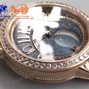 Montre mécanique pour femme en or rose avec phases de lune, lunette sertie de diamants, bracelet en cuir noir, montre-bracelet de luxe - Product Image 5