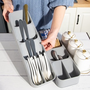 Gloway Manufacturer Compact PP Plastic Flatware Utensil Storage Cutlery Tray Drawer Organizer For Spoon Knives & Fork Partition