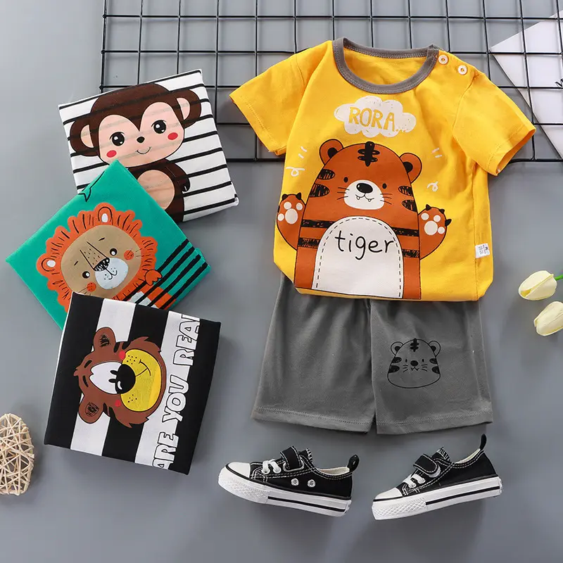 Sommer Kinder reine Baumwolle Kurzarm Shorts Set Baby dünne Kinder kleidung Großhandel