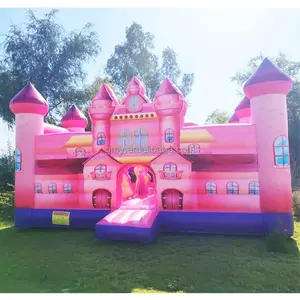 Rumah pantul princess taman tema tempat bermain tiup merah muda gadis dengan blower udara