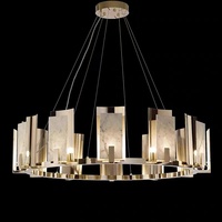 Lustre suspendu circulaire moderne en fer doré et albâtre, éclairage LED, pour salon, installation facile, luxe, protection des yeux