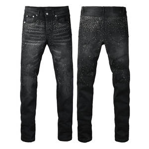<span class=keywords><strong>Jeans</strong></span> Slim da <span class=keywords><strong>Uomo</strong></span> di Alta Moda Street Style da Discoteca con Strass Neri - Product Image 6