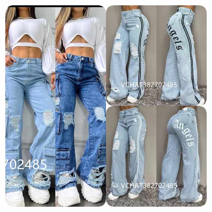 Women's Jeans – Relaxed Fit – Ankle Length – Distressed Details – Streetwear Style