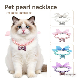 <span class=keywords><strong>Collar</strong></span> de Lujo para Mascotas Estilo Princesa con Perlas de Imitación, Lazo de Moda y Colgante de Hueso y Corazón, Accesorio de Joyería para Gatos y Perros - Product Image 1