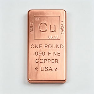 Barra de Cobre Puro .999 de 1 Libra, Lingote de Cobre Trapezoidal con Elemento Cu de la Tabla Periódica, Colección de Metales de EE. UU., Barra de Lingote de Cobre - Product Image 1