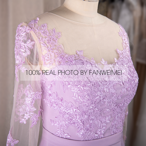 #6007 girocollo viola a buon mercato grasso floreale manica lunga <span class=keywords><strong>lilla</strong></span> o-collo guaina pizzo morbido raso ultimo <span class=keywords><strong>abito</strong></span> da sposa damigella d'onore - Product Image 4