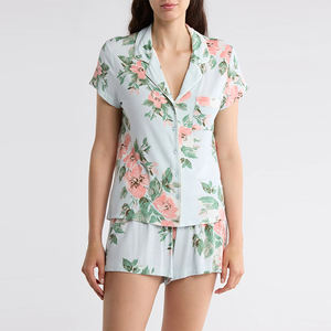 Vêtements de nuit pour femmes en bambou biologique Shortie Pyjamas Vêtements de détente à manches courtes durables Ensembles pour femmes Jersey personnalisé Vêtements pour femmes - Product Image 6