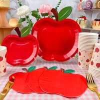 Ensemble de vaisselle jetable pour fête d'anniversaire à thème pomme rouge, assiettes et gobelets en papier imperméables et durables, articles décoratifs, vente chaude, utilisation en intérieur