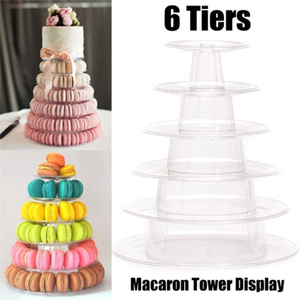 Rak <span class=keywords><strong>Display</strong></span> Macaron transparan plastik bulat 6 tingkat pemegang Cupcake Platter Macaron Tower Stand untuk dekorasi pesta pernikahan - Product Image 3