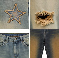 Pantalon Scimitar en jean délavé et brodé décontracté pour homme, style street punk, coupe ample, jambe large, patchwork, jean baggy