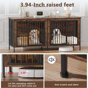 Cama para mascotas de madera maciza XXL de 78 pulgadas, caja doble para perros, divisor de perrera, soporte de TV resistente para perros de raza grande, cama estilo mueble - Product Image 4