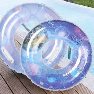 Children Swim Ring <b>Inflatable</b> PVC Thickened Anti Tipping With Handle For Water Sports Cartoon Pattern Round Shape - Product Image 1