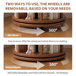 Estantería giratoria de madera de 360 ° multicapa personalizada estantería giratoria redonda rodante estrecha con ruedas - Product Image 5