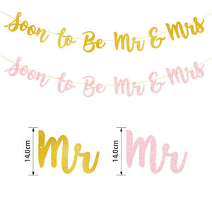 เร็วๆนี้จะเป็นนาย & นางเจ้าสาวโสดธงกระดาษสำหรับตกแต่งการหมั้นแบนเนอร์แป้งหอมใหญ่ดอกไม้ลาเต้ - Product Image 5