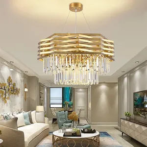 Luminaire Suspendu de Luxe <span class=keywords><strong>Led</strong></span> en Or Brossé pour <span class=keywords><strong>Salon</strong></span> Lustres en Cristal pour le <span class=keywords><strong>Salon</strong></span> - Product Image 3