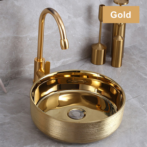 Hotel bathroom ceramic golden color wash basin