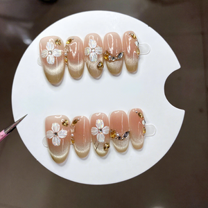 Ongles à presser faits main Petals <span class=keywords><strong>Moonshadow</strong></span> Champagne Gold Cat Eye Pure Erotic Sparkling Gradient Brown Waterdrop Diamond - Product Image 1
