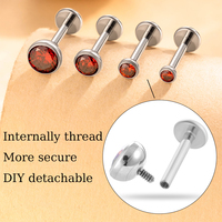 Hengsen ASTM F136 Titanium Tragus Earrings Colorful Zircon Labret Internally Threaded Flat Back Stud Earring Piercing Jewellery