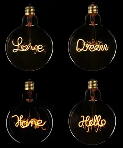 Bombilla decorativa Vintage con letras en color ámbar, globo de atenuación de 4W, con filamento de letras LED G125 Edison, Love Home Dream