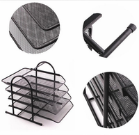 Organiseur de documents de bureau en métal noir à 4 niveaux, en maille carrée, durable, peu encombrant, pour papier A4