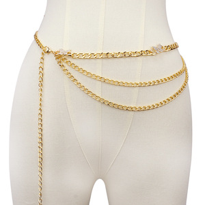 โซ่คาดเอวแฟชั่นสีทองหลายชั้นประดับผีเสื้อและเพชรเทียม สำหรับงานปาร์ตี้ ทำจากโลหะผสมสังกะสี - Product Image 1