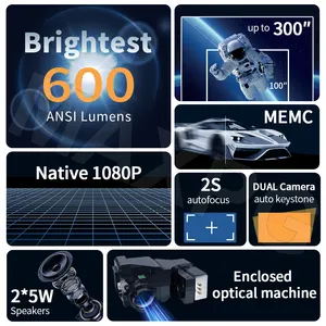 جهاز عرض 600 ANSI Lumen محمول بروجكتور بمصباح LED يدعم Android ومزود بفيديو منزلي ذكي بدقة 4k