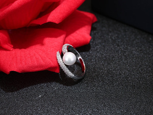 Bague Ouverte en Argent Pur 925, Ornée de Perles et Diamants, Style Coréen, Bijoux en Argent Pur Vente en Gros - Product Image 3