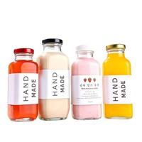 Bouteille en verre transparente de forme carrée avec bouchon à vis coloré pour jus, lait de fraise, boisson, conception d'étiquette personnalisée, emballage