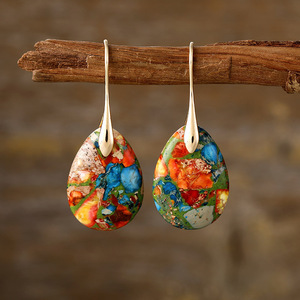 Pendientes colgantes de piedra Emperador de estilo étnico, coloridos naturales para viajes diarios, exageración religiosa exquisita para regalo y fiesta - Product Image 1