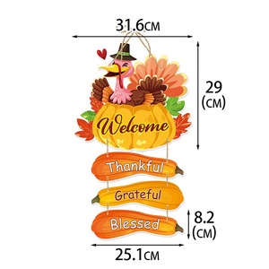 Decorazione per Porta 'Buon Ringraziamento', Insegna Autunnale con Tacchino e Zucca, Cartello di Benvenuto da Appendere, Decorazione Murale 'Ringraziante, Benedetto' - Product Image 3