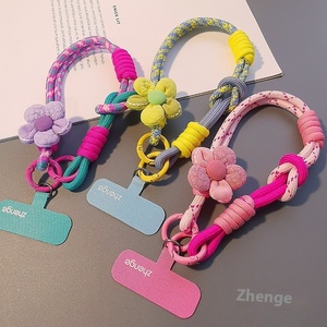 Women's Nylon Lanyard Flower Design Short Wrist Braided Rope for Mobile Phone Outdoor Anti-Lost Travel Climbing Anti-Theft