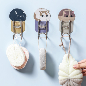 Cup Holder Wall Mount Stainless Steel Cat Design Bathroom Storage Single Layer Space Saving - Product Image 3