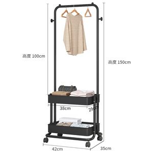 Clothes <b>Rack</b> Combination Double Layer Iron Floor Standing Coat <b>Rack</b> With Storage <b>Shelf</b> For Bedroom Wardrobe Organization - Product Image 2