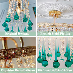 โคมไฟระย้าสไตล์นอร์ดิกแบบหัวเดียว กระจกหลากสี ชุบทองแบบฝรั่งเศส คริสตัล K9 ใส โคมไฟระย้าคริสตัลหรูหรา - Product Image 5