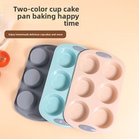 Moule à cupcakes et à glaces bicolore grand format, 6 cavités, en silicone, résistant au four, ustensile de cuisson de forme circulaire, en provenance de Chine, en stock