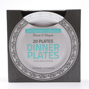 40 assiettes de mariage et de fête en plastique <span class=keywords><strong>blanc</strong></span> avec bordure en or argenté 9.5 pouces carrés et 7.5 pouces - Product Image 6