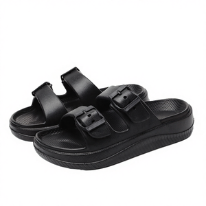 Sandales plates classiques pour femmes à bout ouvert avec bride de cheville, semelle extérieure en EVA, doublure en PVC, soutien de la voûte plantaire, motif rayé - Product Image 3