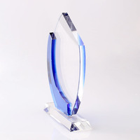 Plaque de récompense en verre personnalisée par sublimation, logo artisanal, couleur bleue, gravée, trophée en cristal de verre, prix abordable