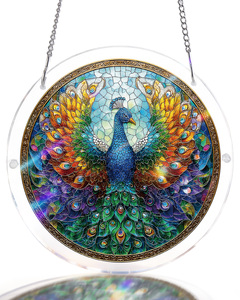 Atrapasueños de Acrílico con Diseño de Pluma de Pavo Real, Estilo Vitral, Refractor de Arcoíris, Adorno para Ventana, Decoración para Jardín y Patio - Product Image 1