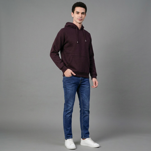 Sweat-shirt à capuche pour homme, couleur unie, coton French Terry, coupe classique, décontracté, pour l'automne, avec poche avant, assorti aux chaussures blanches - Product Image 1