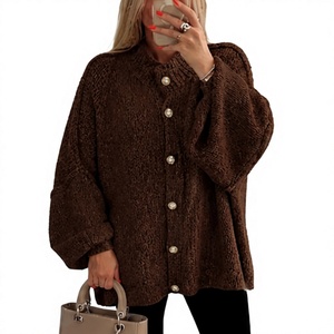 Cardigan en tricot épais pour femme, coupe ample, manches longues, boutonné, chaud, pour l'automne et l'hiver - Product Image 3