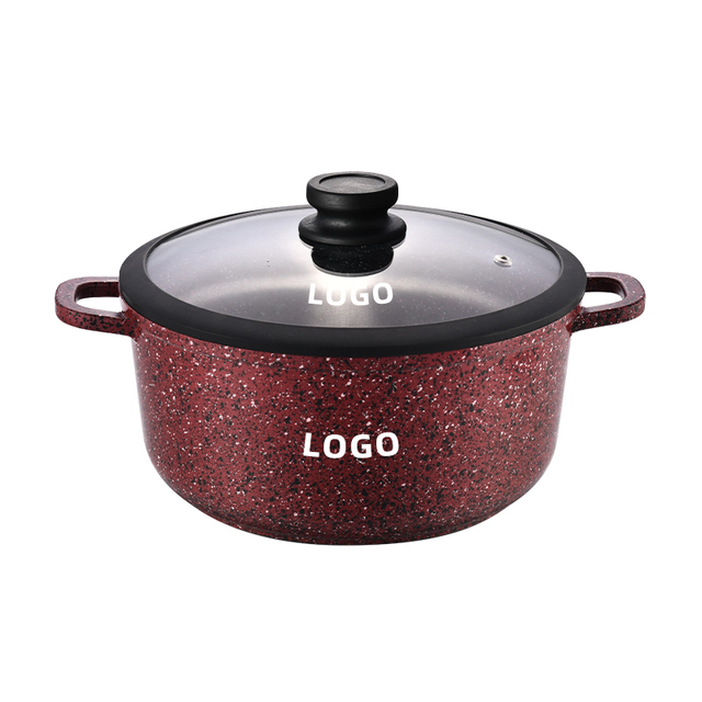 Induction Red Granite Die Cast Aluminum Casserole & Soup Pots with Silicone Glass Lid Visibility & Durability