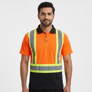 Wholesale <b>Orange</b> Black Hi Vis Work Reflective Safety Polyester Unisex <b>Polo</b> Shirt Sale - Product Image 1