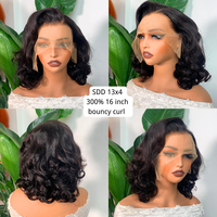 Wig Bob Grosir Kepadatan Tinggi 13x4 Lace Frontal Wig Rambut Asli Double Drawn Bouncy Curl Closure Wig Bob Pendek untuk Wanita