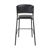 Tabouret de bar moderne à tube rond, structure en métal noir, assise et dossier rembourrés en vinyle, repose-pieds thermolaqué, tabouret de bar de pub en gros